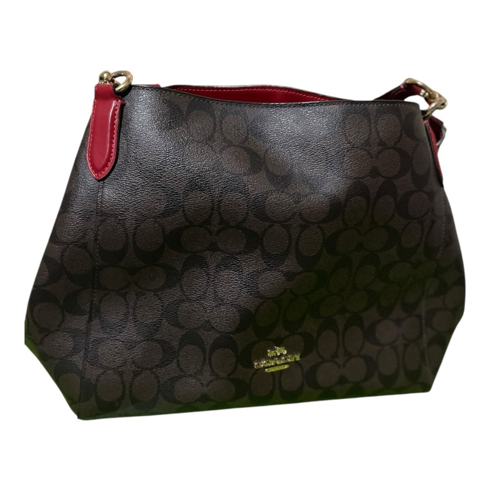 Women's Coach Brown Monogram Red Trim Shoulder Bag One Size - Picture 2 of 11